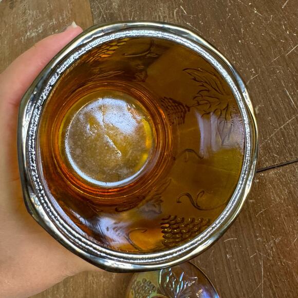 Indiana Glass Iridescent Carnival Glass Gold‎ Harvest Candy Jar - Picture 4 of 9